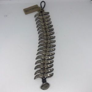 Uno De 50 Wide Silver Horn Leather Clasp Heavy Signed Bracelet Jewelry